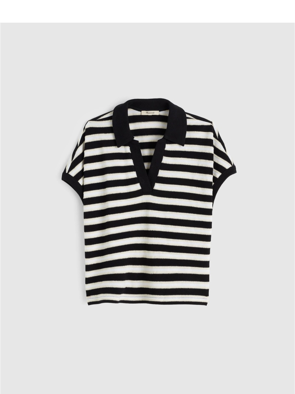 Madewell Relaxed Maumua Polo Striped Black and White Collared Knit Top NR366 XL